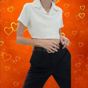 Brandy Melville white cropped button up top